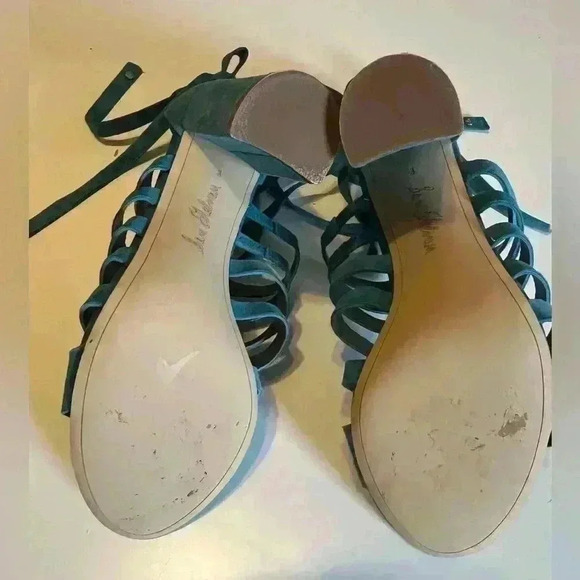 Sam Edelman Teal Blue Leather Strappy Chunky Heel, Size 8 - Picture 4 of 11